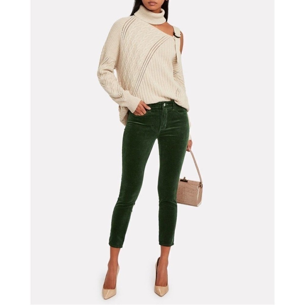 L'AGENCE Margot High Rise Skinny Pants Moss Green Velvet Size 27 Cotton‎ Blend